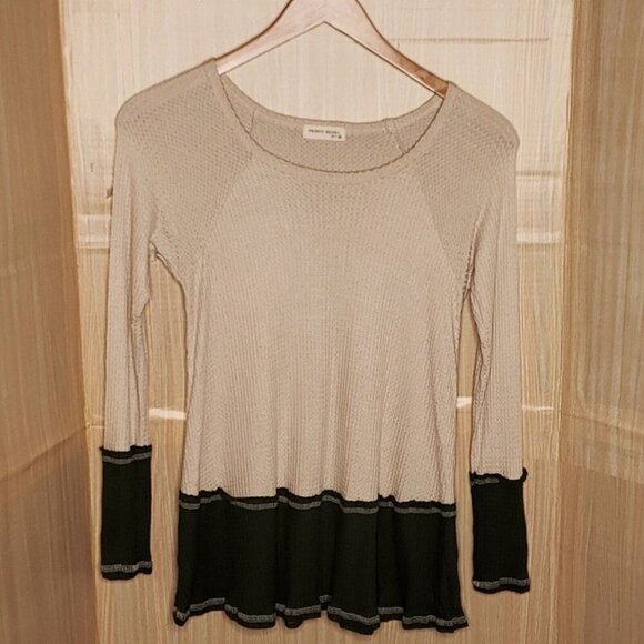 Twenty Second Womens Cream Green Distressed Thermal Tunic Top Large - Picture 1 of 5